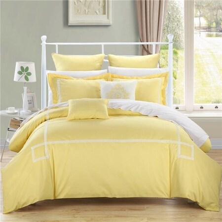 Chic Home CS0441-11-US Woodford Embroidered Comforter Set - Yellow - Queen - 7 Piece